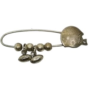 STERLING SILVER MID CENTURY FOOTBALL THEME SAFETY PIN BROOCH